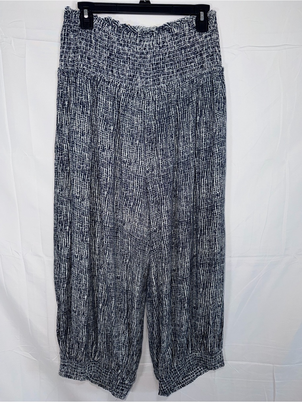 Easel Smocked High-Waist Wide Leg Pants Navy/White